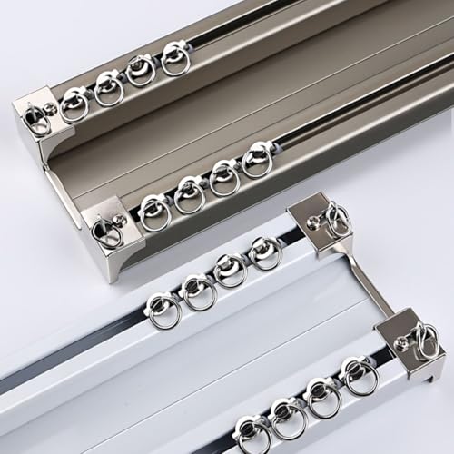 xinzyxx Aluminium-Vorhangschiene, Deckenschienensystem-Set, Schiebevorhang-Deckenschiene, für Wohnzimmer Und Schlafzimmer, mit Rollen, Hochbelastbare Vorhang-Doppelschiene(Sekt,360cm(11.8ft)) von xinzyxx
