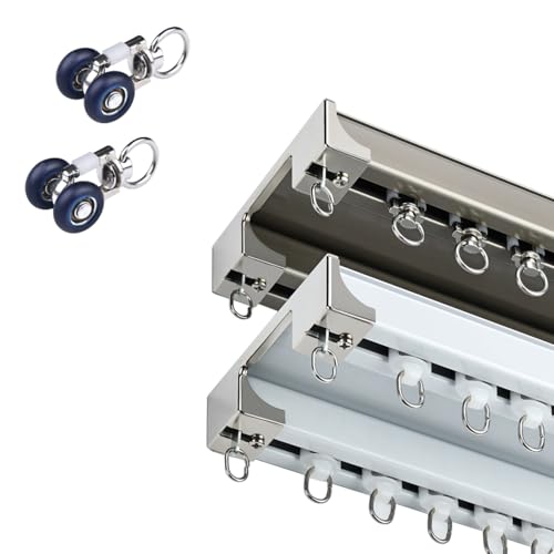 xinzyxx Vorhangschiene für Die Decke, Raumteiler-Vorhangstange, Hochbelastbare Doppelvorhangschiene, für Fenster, Duschen, Krankenhäuser, Wohnmobile, Schiebevorhang Schiene(Weiß,150cm(4.9ft)) von xinzyxx