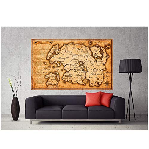 xiongda Karte von Tamriel von Elder Scrolls Skyrim Poster Kunst Leinwanddruck Wandkunst Home Decor-24X36 Zoll ohne Rahmen von xiongda