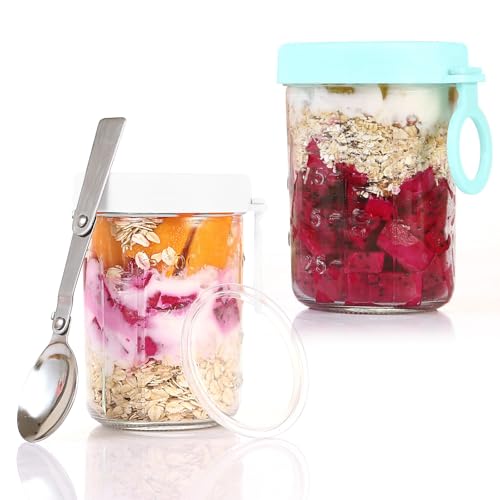 xiruiubao Overnight Oats Gläser,2 Stück 350ml Meal Prep Gläser mit Faltbarer Löffel,Glasbehälter mit Deckel,Porridge Glas,overnight oats behälter für Joghurt,Marmelade,Pudding,Salat xiruiubao Overnight Oats Gläser,2 Stück 350ml Meal Prep Gläser mit Faltbarer Löffel,Glasbehälter mit Deckel,Porridge Glas,overnight oats behälter für Joghurt,Marmelade,Pudding,Salat von xiruiubao