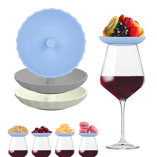 Weinglas Topper, 2 in 1 Weinglas Charcuterie Topper aus Silikon, Weinglas Aufsatz Untersetzer mit Strohloch, Weinglas Topper Teller für Vorspeisenteller und Desserts (3 Stück) von xiruiubao
