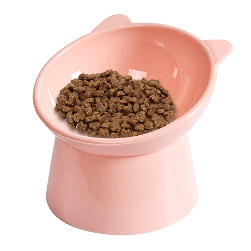 ABS geneigter erhöhter Welpennapf, erhöhter niedlicher Bär/Katzenohren-Futternapf, mehrfarbig, für kleine Hunde im Innenbereich, Rosa, Katzenohrenförmig von xitoio