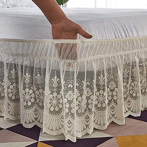 Elastischer Bettrock aus weicher Mikrofaser, mit Spitze und Rüschen, für Einzel-/Doppel-/King-Size-Betten, ohne Bettfläche, 38 cm Rüschenlänge (Beige, 120 x 200 + 38 cm) von xitoio