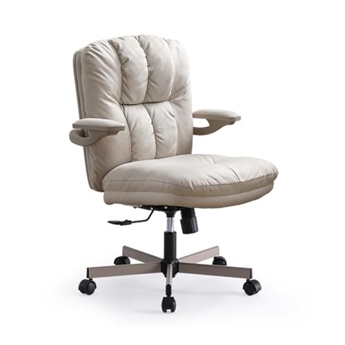 Arbeitsstuhl Weißer Bürostuhl mit Kunstlederbezug, ergonomischer Schreibtischstuhl for zu Hause mit gepolsterten hochklappbaren Armlehnen, drehbarer Rollstuhl for das Arbeitszimmer von Erwachsenen Off von xiuling4568