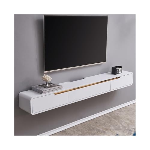 TV Schrank Hängend Moderner schwebender TV-Ständer, wandmontierte TV-Konsole aus Holz mit Klapptürschrank und 2 Schubladen, platzsparendes schwebendes Entertainment-Center, Gummiholz Fernsehschrank(We von xiuling4568