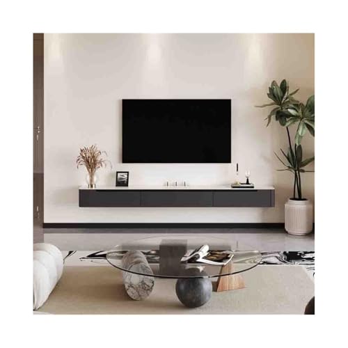 TV Schrank Hängend Schwebender TV-Ständer, moderner wandmontierter TV-Schrank, Medienkonsole mit Klapptüren und 2 Schubladen, schwebendes Entertainment-Center aus Eiche Fernsehschrank(Dark Gray,220x24 von xiuling4568