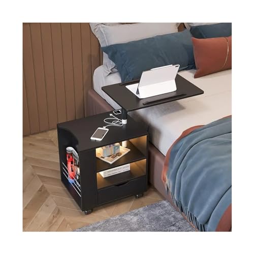 xiuling4568 Nachttisch USB-Ladestation, schwarzer Nachttisch mit verstellbarem Drehtisch, Nachttische, Nachttisch von xiuling4568