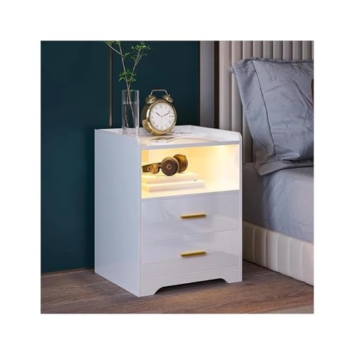 xiuling4568 Nightstand 2 USB Ladestation Hochglanz Weiß Nachttisch mit 2 Schubladen Nachttisch von xiuling4568