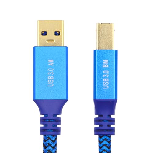 xiwai 5 Gbit/s USB 3.0 Typ-A-Stecker auf USB 3.0 Typ-B-Stecker, geflochtene Kabelhülse, blau, für Festplatte, SSD-Kamera, Daten, 0,6 m von xiwai