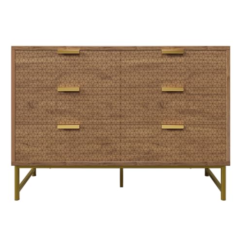 Geprägte Struktur-Kommode, SideboarGeprägte Struktur-Kommode, Sideboard mit Metallgriffen, Kommode mit 6 Schubladen, kippsicher, 120 x 40 x 75 cm, Nussbaumd mit Metallgriffen, Kommode mit 6 Schubladen von xixiworkshop