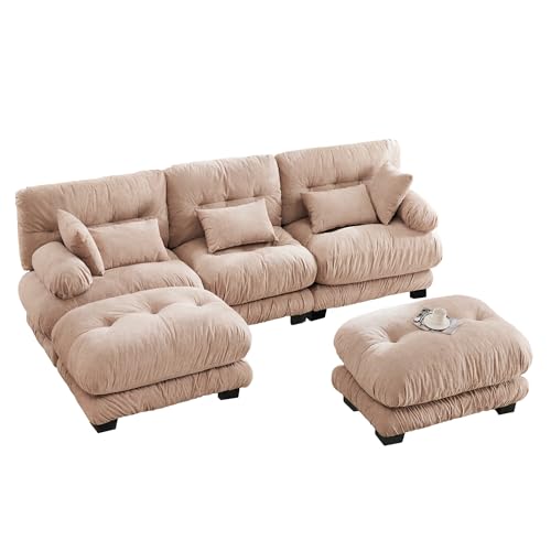 Modulares Sofa, Bequemes Ecksofa, Große Sitzfläche, Samtstoff und Ergonomisches Design, Großes 5-Sitzer-Wolkensofa, 100% Memory-Schaum-Polsterung, Robuste Konstruktion Bequeme Armlehnen (Khaki) von xixiworkshop