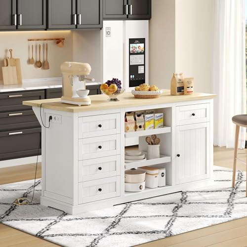 xixiworkshop Küchenschrank mit Klappbarer Arbeitsplatte, Kücheninsel Bar-Schrank für Küche und Esszimmer, Sideboard mit Großen Stauram, 150x65x75,5cm(LxBxH) von xixiworkshop