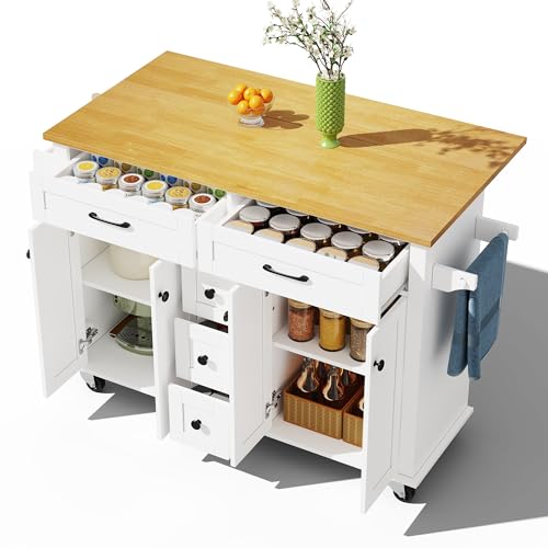 xixiworkshop Küchenschrank mit Klappbarer Arbeitsplatte, Kücheninsel Freistehend für Küche und Esszimmer, Küchenschränke mit 4 Türen, Großer Stauram, 140x65x89cm(LxBxH) von xixiworkshop