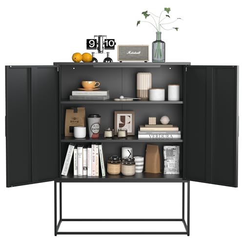 xixiworkshop Metall-Sideboard,Lagerschrank– 2 Regale, Freistehender Stahlschrank, Magnettüren, Anti-Kipp-Sicherung, Wohnzimmer, Küche, Büro, 109×85× 40 cm (Schwarz, 85 × 40 × 109 cm) von xixiworkshop