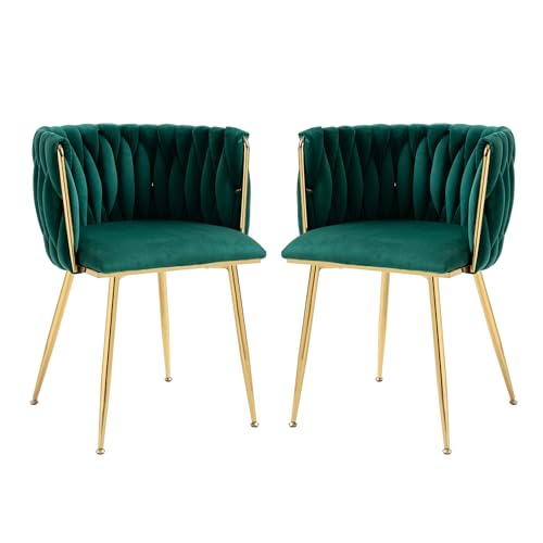 xixiworkshop Modernes luxuriöses Samt-Esszimmerstuhl-Set mit goldenen Metallbeinen, elegantem handgewebtem Design und weichen Kissen für Esszimmer, Wohnzimmer und Schlafzimmer (2er-Set) (Smaragd) von xixiworkshop