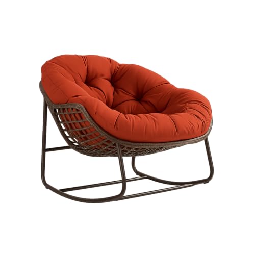 xixiworkshop Outdoor Rattan Schaukelstuhl, gepolsterte Kissen Rocker Recliner Stuhl im Freien für Veranda, Wohnzimmer, Terrasse, Garten, Orange von xixiworkshop