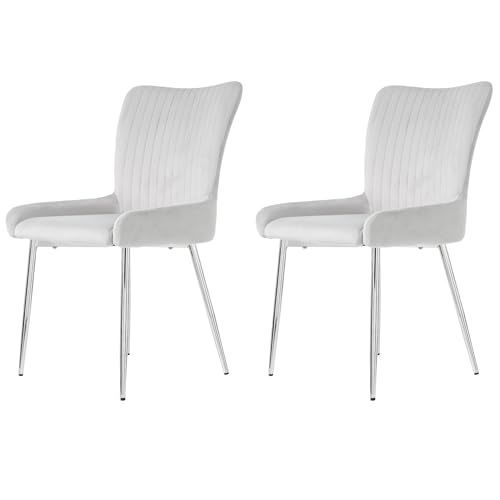 xixiworkshop Samt-Esszimmerstuhl, 2er-Set, luxuriös, Wohnzimmer, Schlafzimmer, Lounge-Stuhl mit Vier Silberne Metallstützbeinen, Lendenwirbelstütze,Grau (Grau) von xixiworkshop