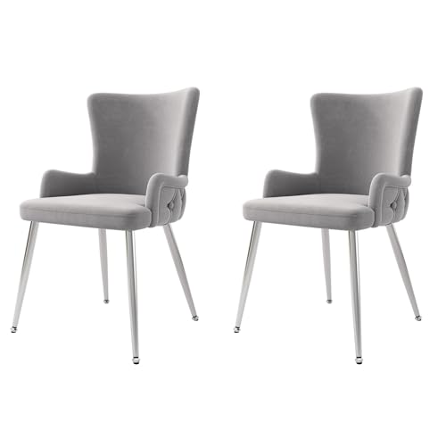 xixiworkshop Samt-Esszimmerstuhl, 2er-Set, luxuriöser Wohnzimmer-Schlafzimmer-Loungesessel mit Vier silberfarbenen Metallstützbeinen, Grau (Grau, 2er-Set) von xixiworkshop