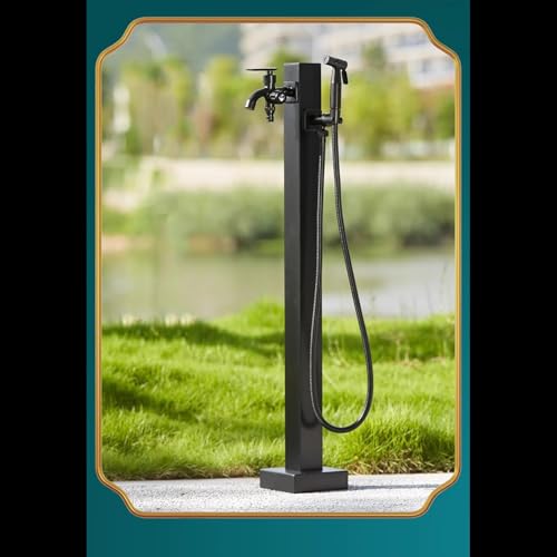 Wasserhahn Garten, Quadratische Wassersäule mit Doppelhahn, Edelstahlhahn mit Sprühpistole, Geeignet für die Gartenbewässerung von xjdagaoge