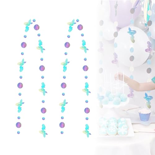 Iridescent Mermaid Garland xlwen 2 Pcs Under The Sea Party Decorations,Holografischer Papier Girlande Deko für Birthday Bachelorette Baby Shower Under The Sea Party Decorations von xlwen