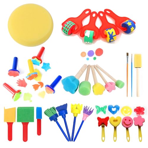 xlwen Kinder Schwammpinsel Malwerkzeuge, 30 Stück Schwamm Pinsel Set,Malerei Schwamm Pinsel Set,Schwamm Malerei Pinsel Set,Schwammbürste Werkzeug Kinder,Ungiftig und Waschbar von xlwen