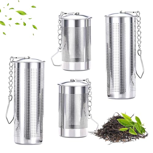 xlwen Teefilter 4-teilig, Edelstahl, Teefilter mit Deckel und Kettenhaken, rostfrei, geruchsfrei, geeignet für Tee und Gewürze von xlwen