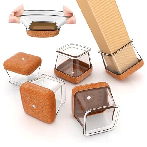 Transparent Silikon Stuhlbeinschoner,xlwen 32 Stück Eckig Stuhlbeinkappen.Schutzkappen für Stuhlbeine mit Umwickelte Filz,Klare Silikon Stuhlbeinschoner,für Hartholzböden(Fit Seitenlänge: 26-40mm) von xlwen