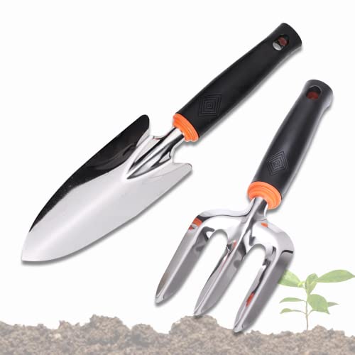 xlwen Garten Hand Schaufel, 2 Pcs Gartenwerkzeug-Set aus Stahl Inklusive Blumengabel, Schaufel,Garten-Handschaufel mit Ergonomischem Weichem Gummiertem Rutschfestem Griff von xlwen