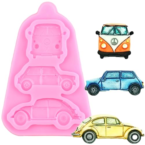 XMOLDNMS Auto Silikonformen Bus Polizei Auto Fondant Form für Baby Geburtstag Kuchen Dekoration Cupcake Topper Süßigkeiten Schokolade Gummipaste Polymer Clay von xmoldnms