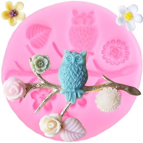 XMOLDNMS Baum Ast Silikonform Eule Fondant Formen Blume Blätter Süßigkeiten Form für Cupcake Topper Kuchen Dekoration Polymer Clay Schokolade Gummipaste von xmoldnms