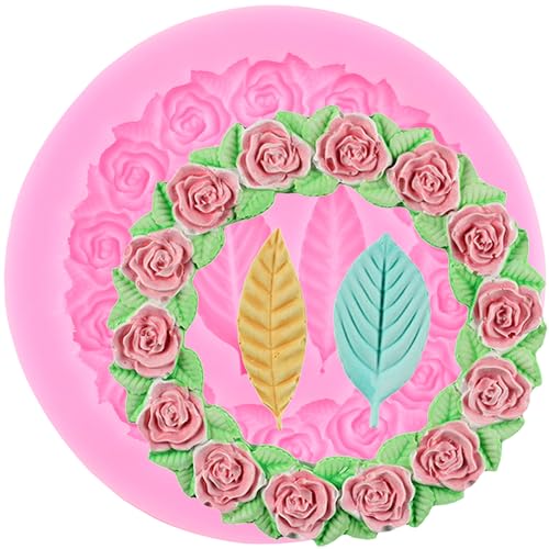 XMOLDNMS Rose Kranz Silikonformen Rose Blume Fondant Form für Kuchendekoration Cupcake Topper Süßigkeiten Schokolade Polymer Clay Gummipaste von xmoldnms