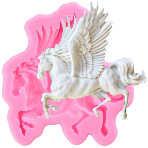 XMOLDNMS Silikonformen Mit Fliegendem Pferd Pegasus-Fondantformen Zum Dekorieren Von Kuchen Cupcake-Toppern Schokolade Blütenpaste Süßigkeiten Polymer-Ton von xmoldnms