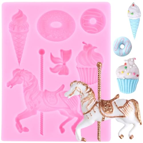 XMOLDNMS Silikonformen Mit Karussellpferd Fondant Schokoladenform Eiscreme Donutform Zum Dekorieren Von Kuchen Cupcake-Topper Blütenpaste Süßigkeiten Polymer-Ton von xmoldnms