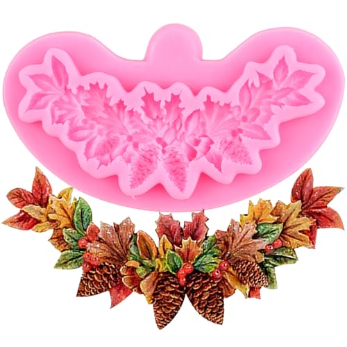 XMOLDNMS Swag Girlande Silikonformen Backformen Tannenzapfen Stechpalmenblatt Fondant Form für Kuchendekoration Cupcake Topper Süßigkeiten Schokolade Polymer Clay Gum Paste von xmoldnms