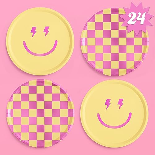 xo, Fetti Preppy Party Smiley Geburtstagsteller – 25 Stück, 22,9 cm | Preppy Party Birthday Party Supplies, Cute Birthday Party Teller, Smiley Party Dekorationen, Groovy von xo, Fetti