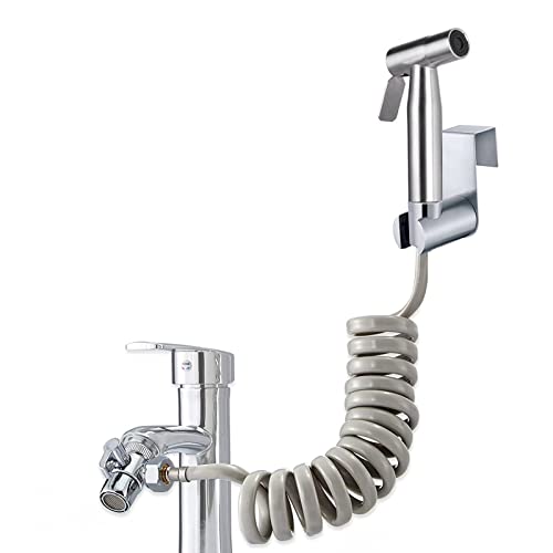 Bidet Edelstahl Handbrause Set - mit Wasserhahnspender, 59in Federschlauc und Hakentoilette - für WC, Persönliche Hygiene und Windelreinigung von xocome