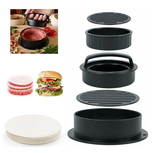 Burger Presse, Burger Pattie Presse 3 in 1 Set, Gefüllter Burger Sandwich Cutter, Fleisch Rindfleisch Gemüse Hamburger Pattie Form mit 50 Stück Wachspapier. von xocome
