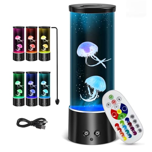 xocome Jellyfish Lava Lamp, Quallen Lampe 11,5 Zoll Jellyfish Lamp Aquarium LED Tank Mood Lampe Multi Color Nachtlicht Desktop Runde Stimmungslampe Dekoration Spielzeug mit Fernbedienung von xocome