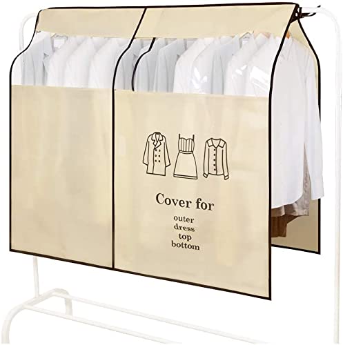 Staubschutz Kleiderschutzhülle, Atmungsaktiv 120 x 120 cm, Dickere Kleidersack Lang Staubdicht Schutz vor Feuchtigkeit Garderobenständer Kleidung Transparentes Fenster mit Klettverschluss (Beige) von xocome