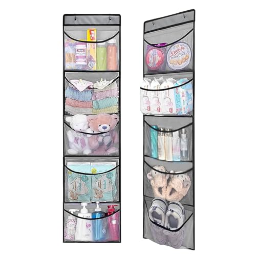 xocome 2 Stück Hängender Mesh Organizer, 10 Netztaschen, Minimalistischer Aufbewahrungsorganizer für Schrank, Schlafzimmer und Badezimmer (Grau) von xocome
