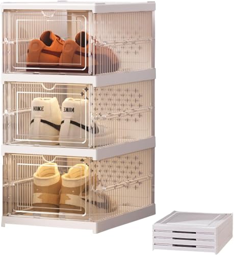 xocome Schuhkarton - Transparenter, faltbarer Schuhkarton - Stapelbarer und platzsparender Kunststoff-Schuhständer, geeignet für Sportschuhe bis Größe 46, installationsfrei (3 Ebenen) von xocome