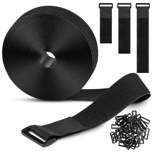 xolear Klettband, 5 cm x 5 m Klett Kabelbinder mit 15 Schnallen, Wiederverwendbare Stark Haken und Schleife Klettbänder, Freie Schnittlänge Kabelklettbänder für Kabel, Camping, Gepäck, Schwarz von xolear