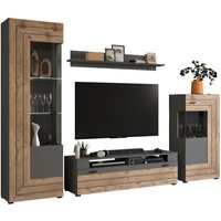 Wohnwand Freno grau matt Eiche Nox Oak Nachbildung B/H/T: ca. 290x194x40 cm von xonox.home