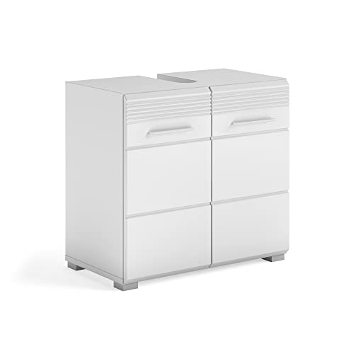 xonox.home - Waschbeckenunterschrank Badezimmer Linus 60x56x34 cm in Front weiß Hochglanz Korpus weiß - Badunterschrank Waschtischunterschrank - modern und funktional von xonox.home