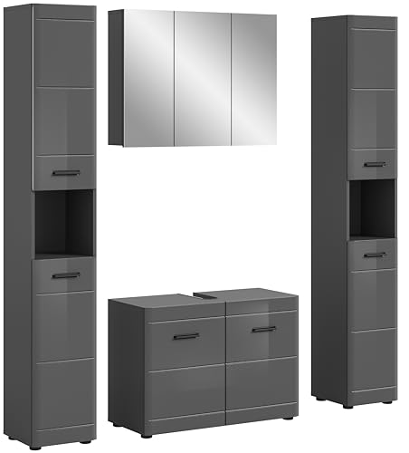 xonox.Home Badezimmer Soft 2tlg. Kombination Badmöbel Set kleine Bäder Komplettprogramm Bademöbel-Set in Front grau Hochglanz MDF TZ Korpus grau Nb. von xonox.home