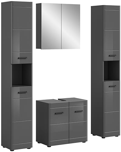 xonox.Home Badezimmer Soft Badezimmerkombination Set 5tlg.in Front grau Hochglanz MDF TZ Korpus grau Nb. von xonox.home