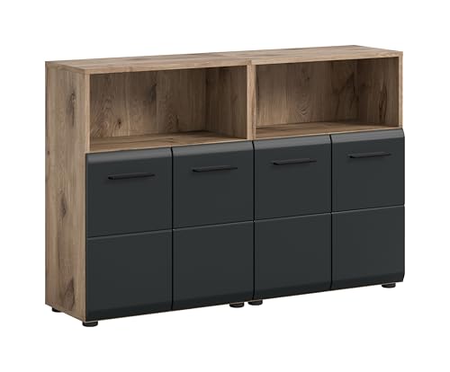 xonox.home – 2 TLG. Badmöbel Kombination Ice 120x80x30 cm in Korpus Nox Oak Nachbildung und Front schwarz matt – Platzsparendes Badezimmermöbel-Set in modernem Hochglanz-Look von xonox.home