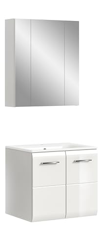 xonox.home – 2 TLG. Stilvolle Badmöbel-Kombination Ice 60x185x46 cm in Korpus weiß Nachbildung und Front weiß Hochglanz – modernes Set für Dein Bad – edel & leicht zu reinigen von xonox.home