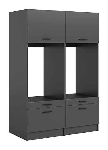 xonox.home – 2-teiliges Waschplatz-Set Free 133x195x68 cm in anthraziter Nachbildung – Zwei Waschmaschinenschränke – Kompakte Schranklösung für kleine Waschküchen von xonox.home