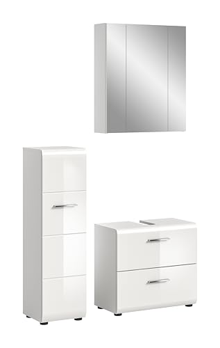xonox.home – 3 TLG. Badezimmerkombination Ice 150x185x30 cm in Korpus weiß Nachbildung und Front weiß Hochglanz – Hochwertige Badmöbel-Kombi – modern, pflegeleicht & edel von xonox.home